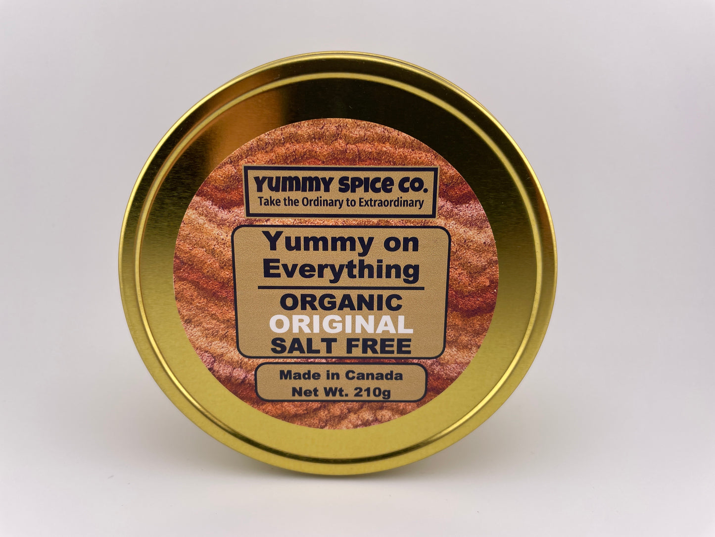 Yummy on Everything Organic/Kosher Salt Free Original Flavour Large Gold Tin 210g