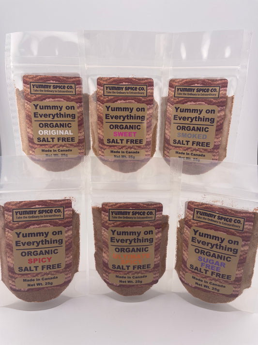 Yummy on Everything Organic/Kosher Salt Free 6 Flavour Sample Pack