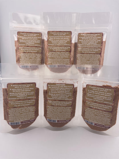 Yummy on Everything Organic/Kosher 6 Flavour Sample Pack - Back of packages